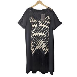 NWT Marina Rinaldi Nero Dispari Viscose Silk Blend Shift Dress